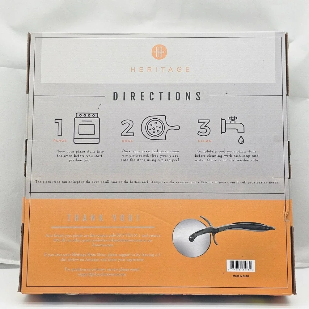 Heritage Pizza Stone 15 in Black In Sealed Box Ceramic Baking Stone with Cutter